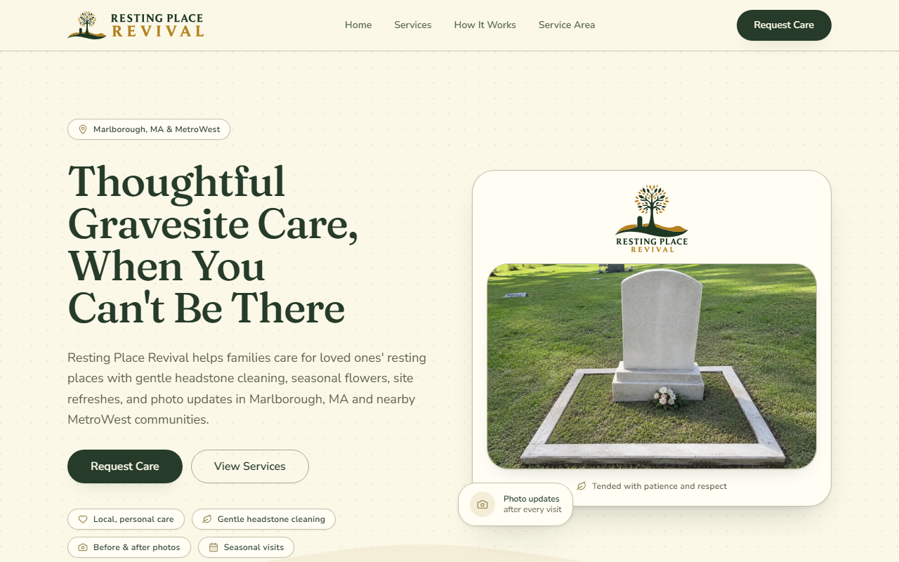Resting Place Revival website built by Brand Bongo